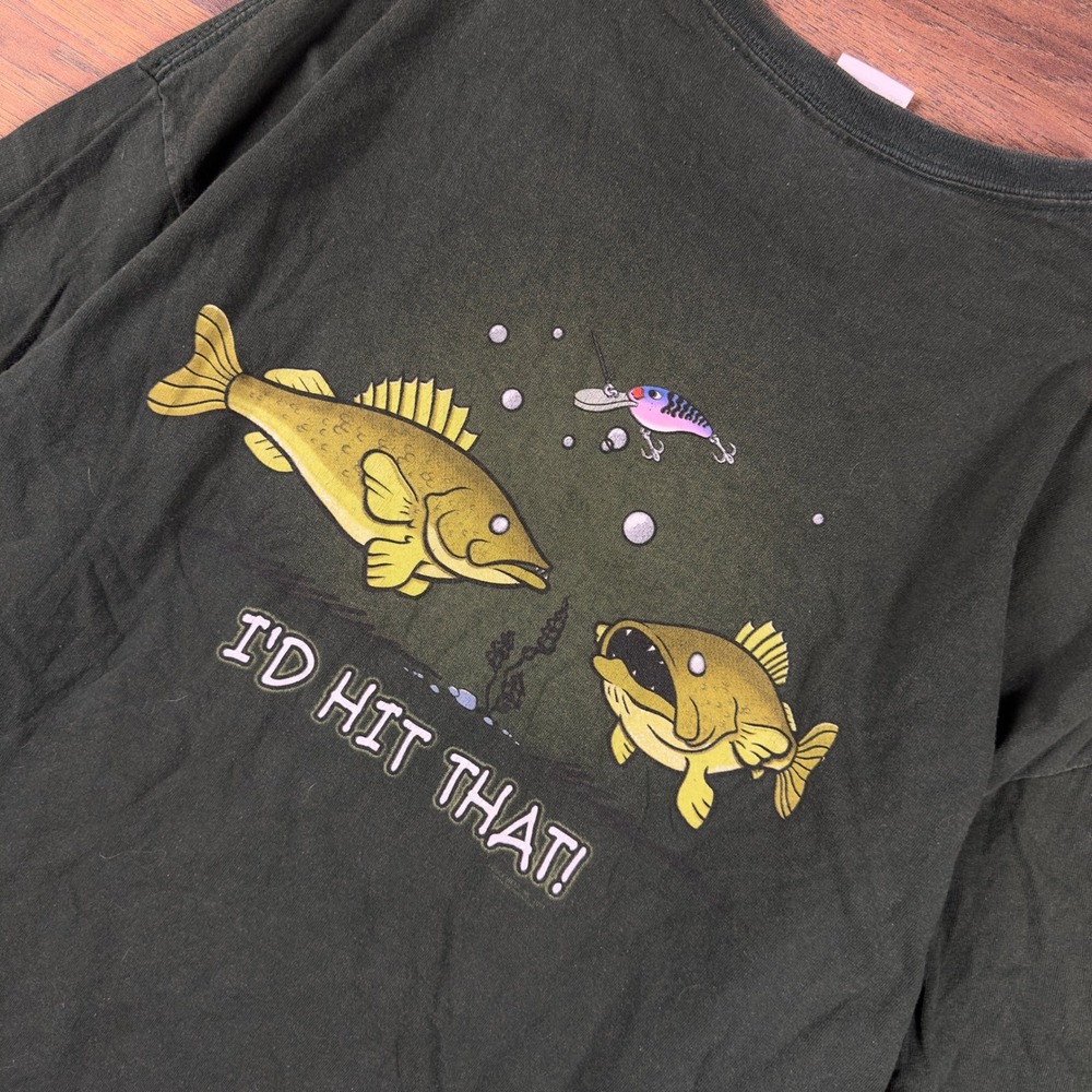 Buck Wear Outdoors Mens 2XL Green Fishing T-Shirt I'd Hit That Funny Graphic Tee
